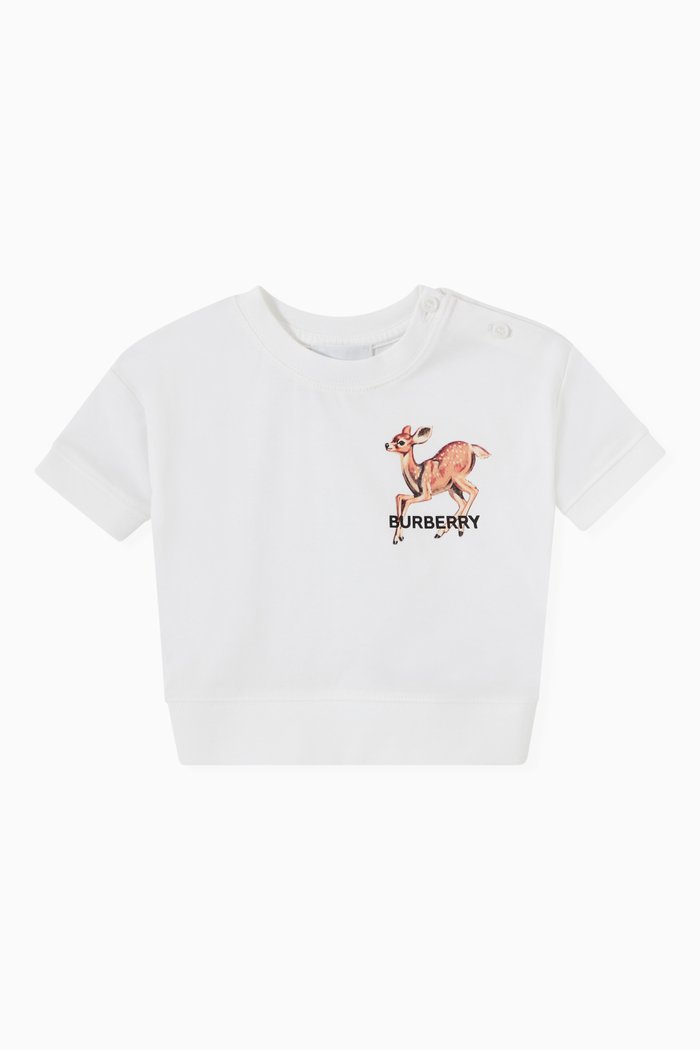 

Deer Print T-shirt in Organic Cotton, White