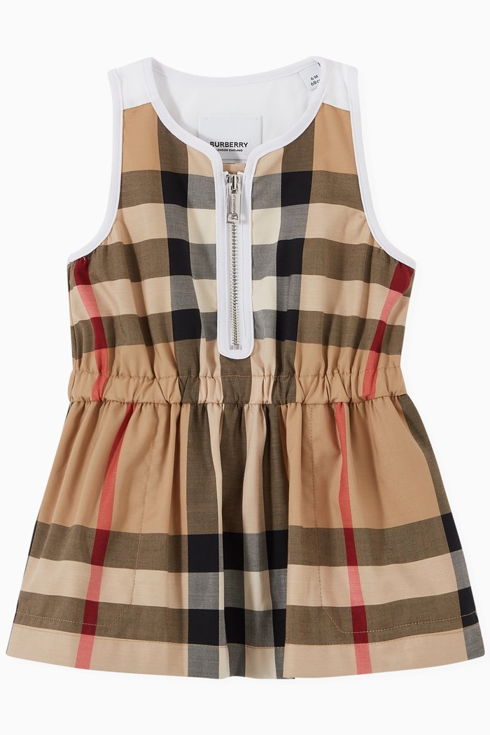 

Adrienne Check Zip Up Dress in Stretch Cotton, Neutral