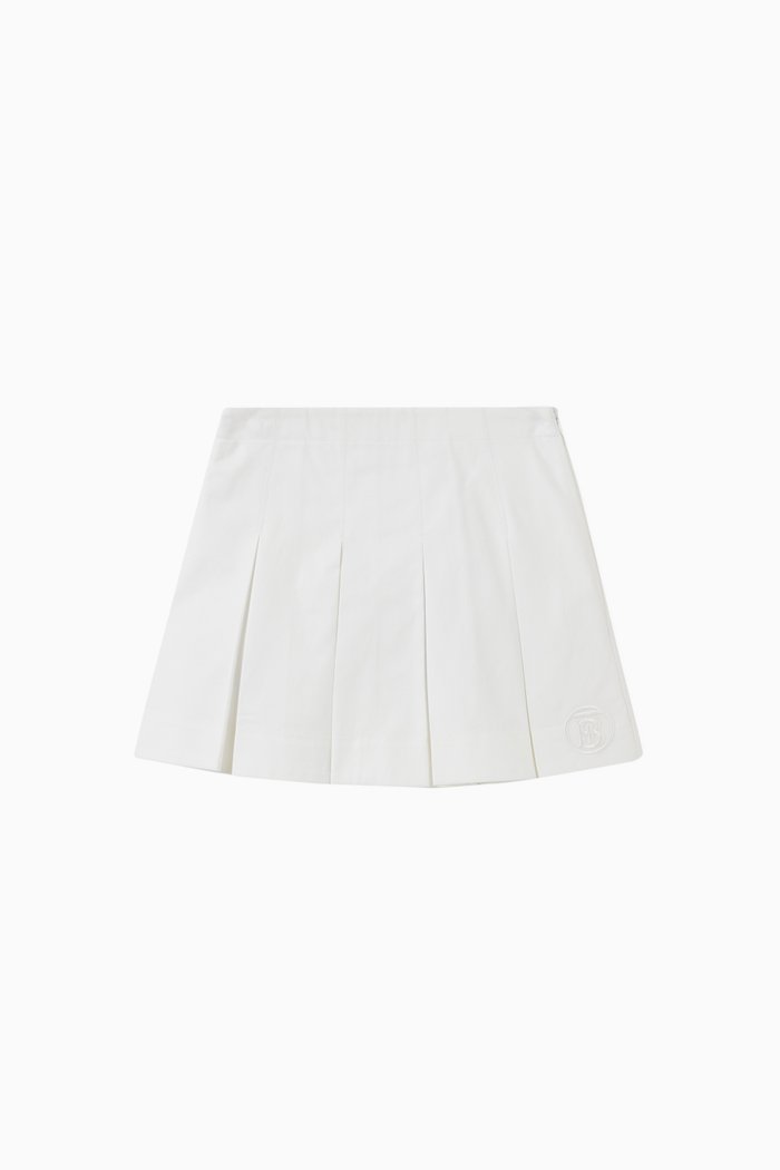 

Gaya Monogram Motif Pleated Skirt in Cotton Twill, White