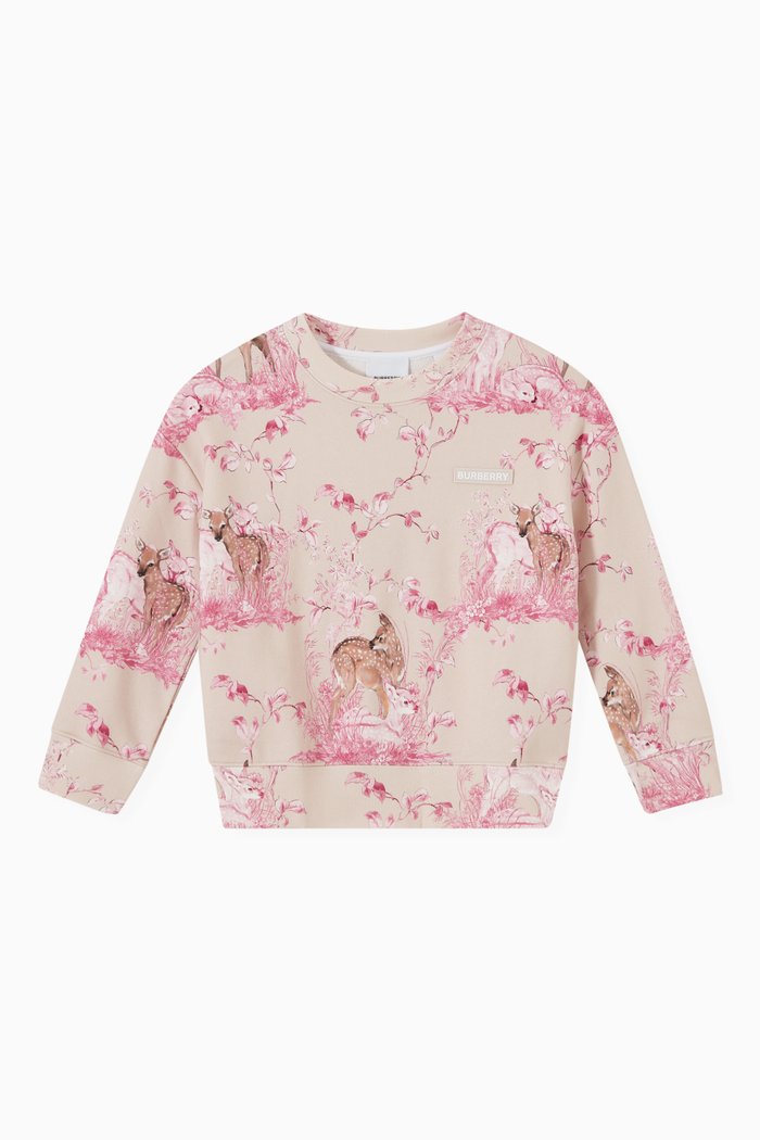 Deer Print Sweatshirt in Cotton, Pink