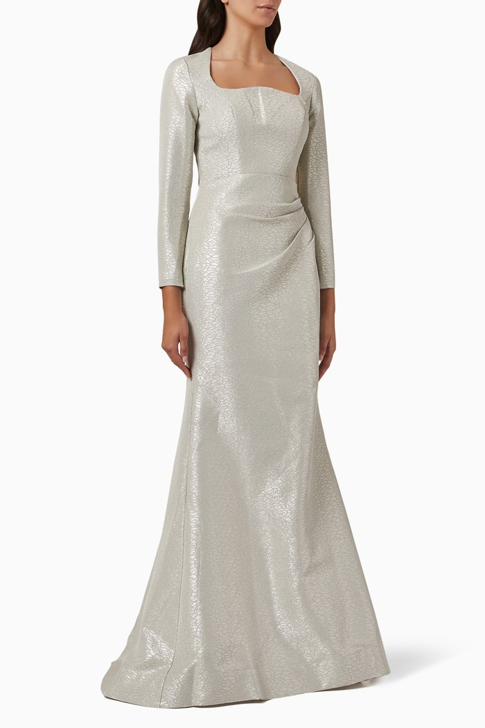 

Metallic Long Sleeve Gown, Silver