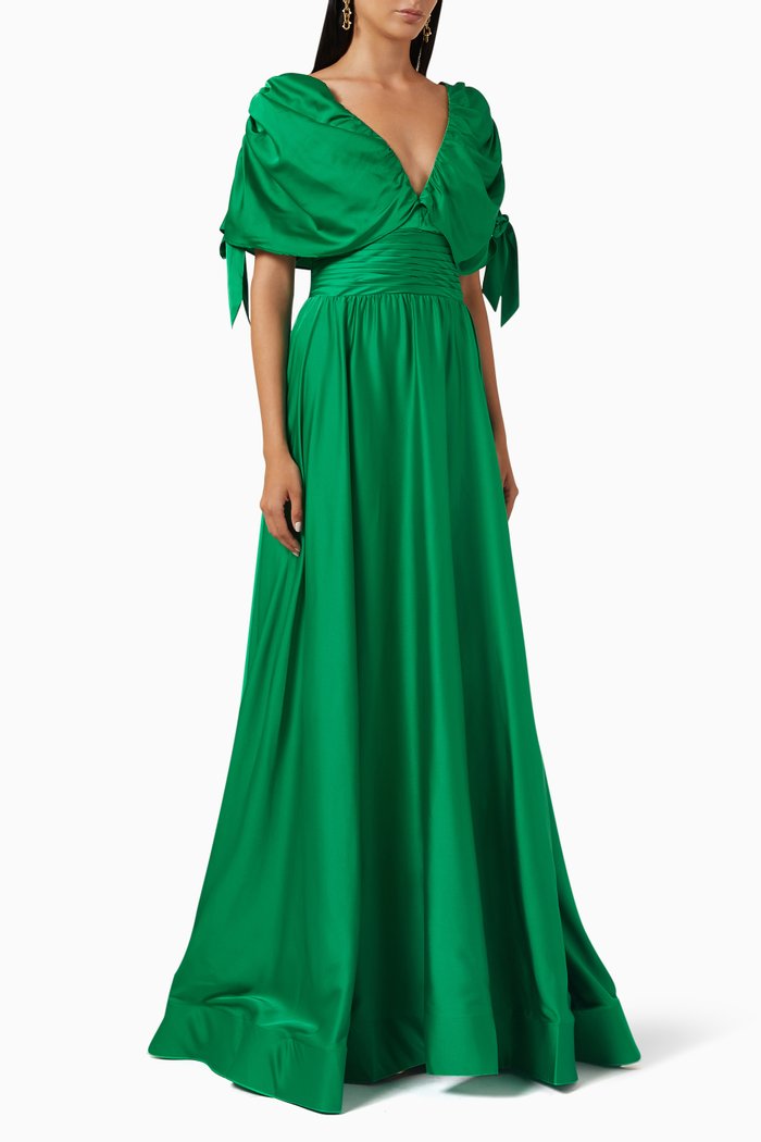 

Ruched Cape Sleeve Dress, Green
