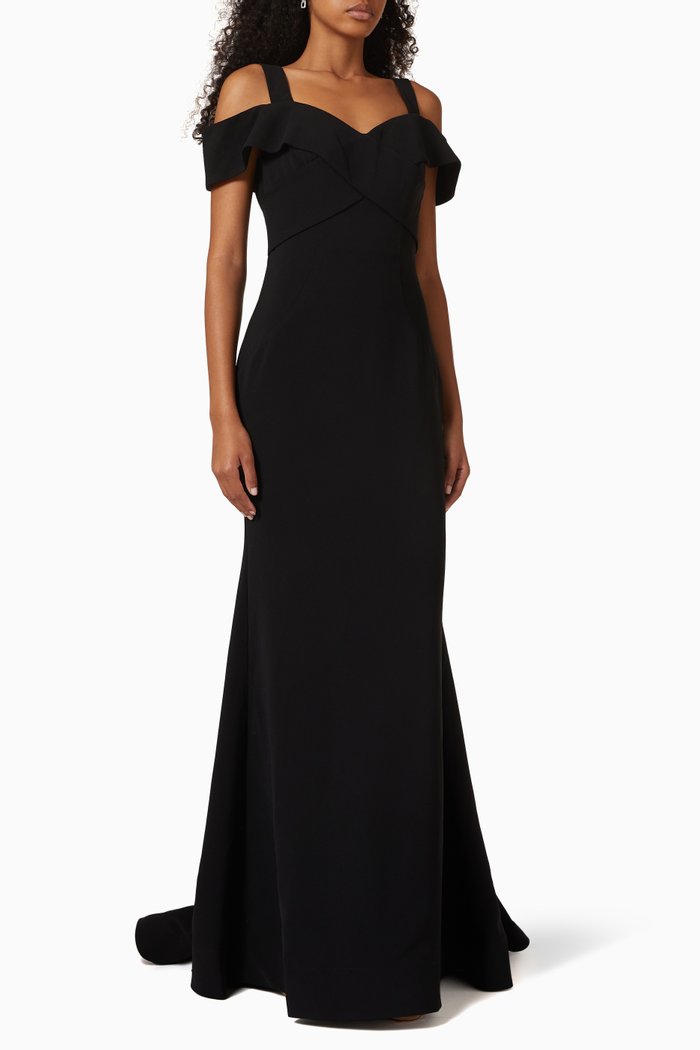 

Off-shoulder Gown in Crepe, Black
