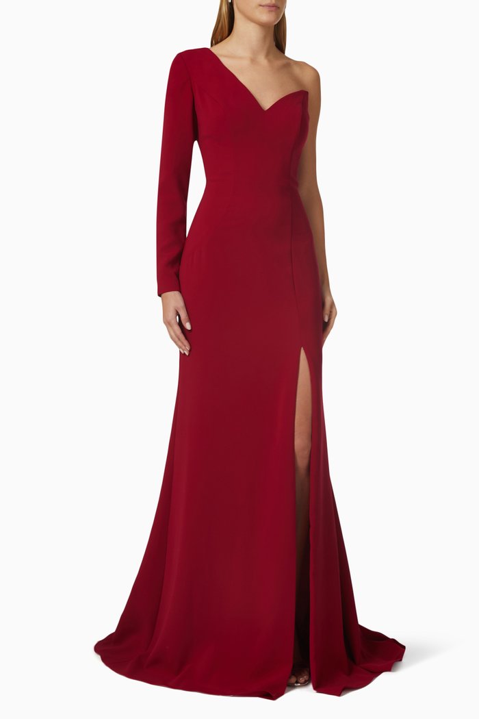 One-shoulder Gown in Stretch Jersey, Red
