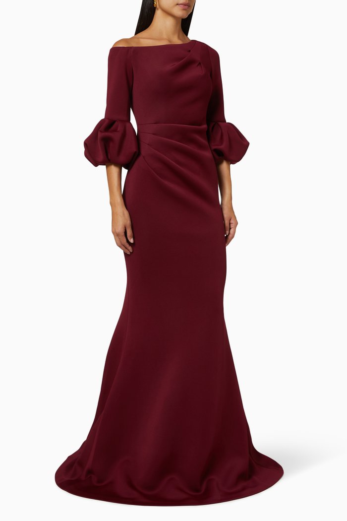 

Off Shoulder Gown in Scuba, Red