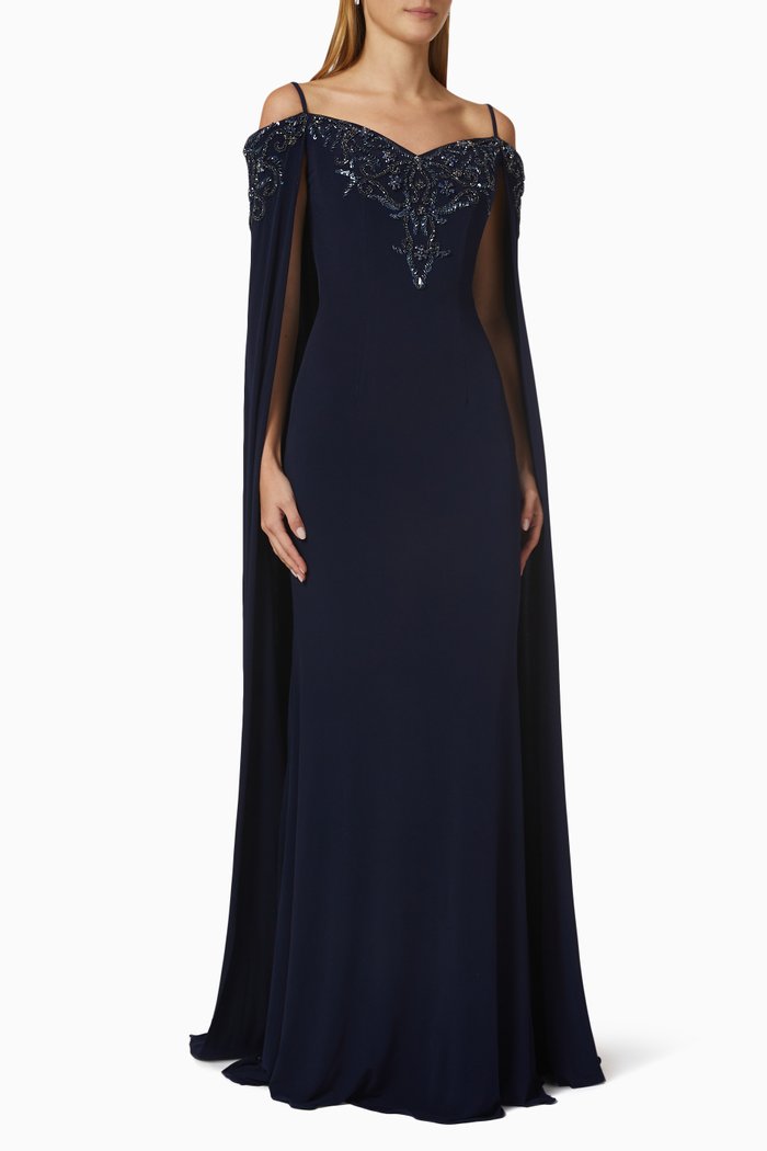 

Embellished Evening Dress in Chiffon, Blue
