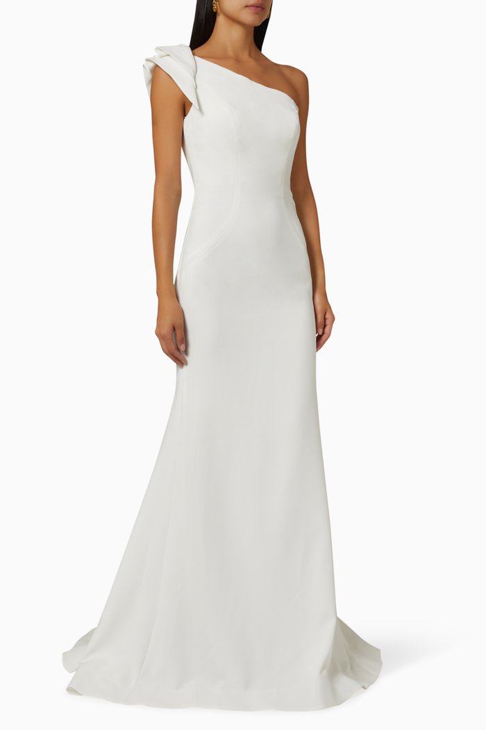 

One Shoulder Gown in Scuba, Neutral