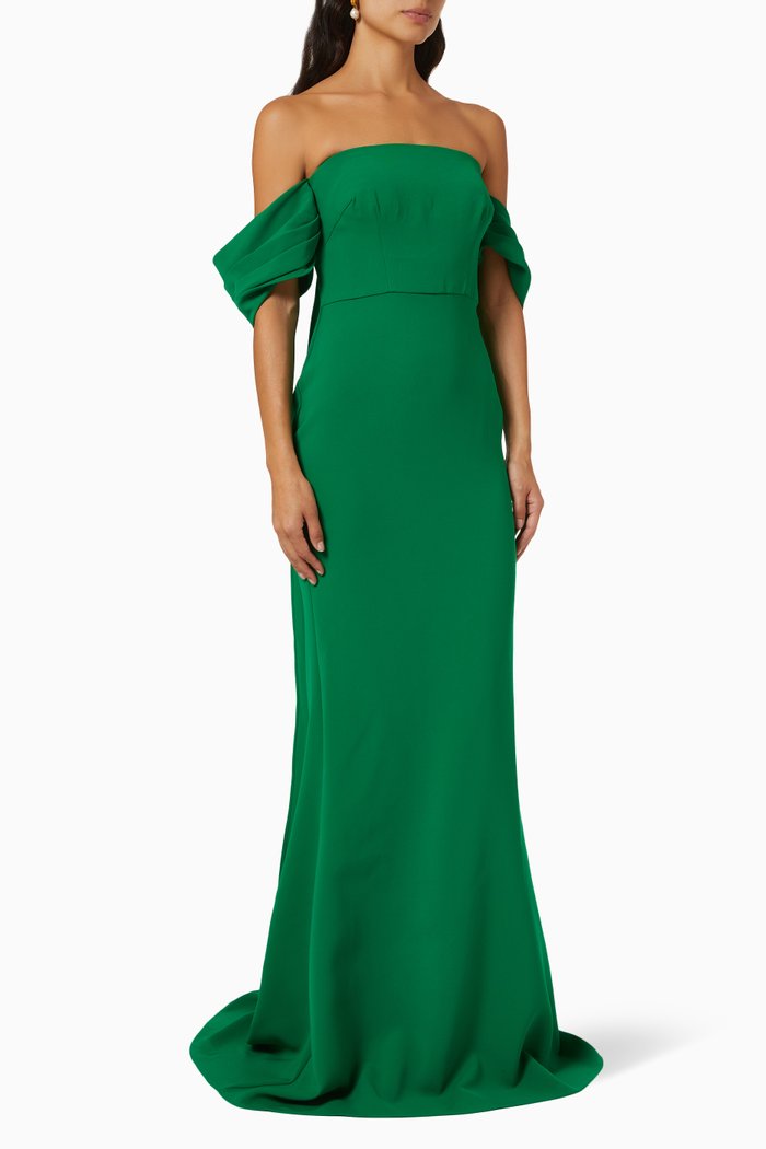 

Off Shoulder Gown in Crepe, Green