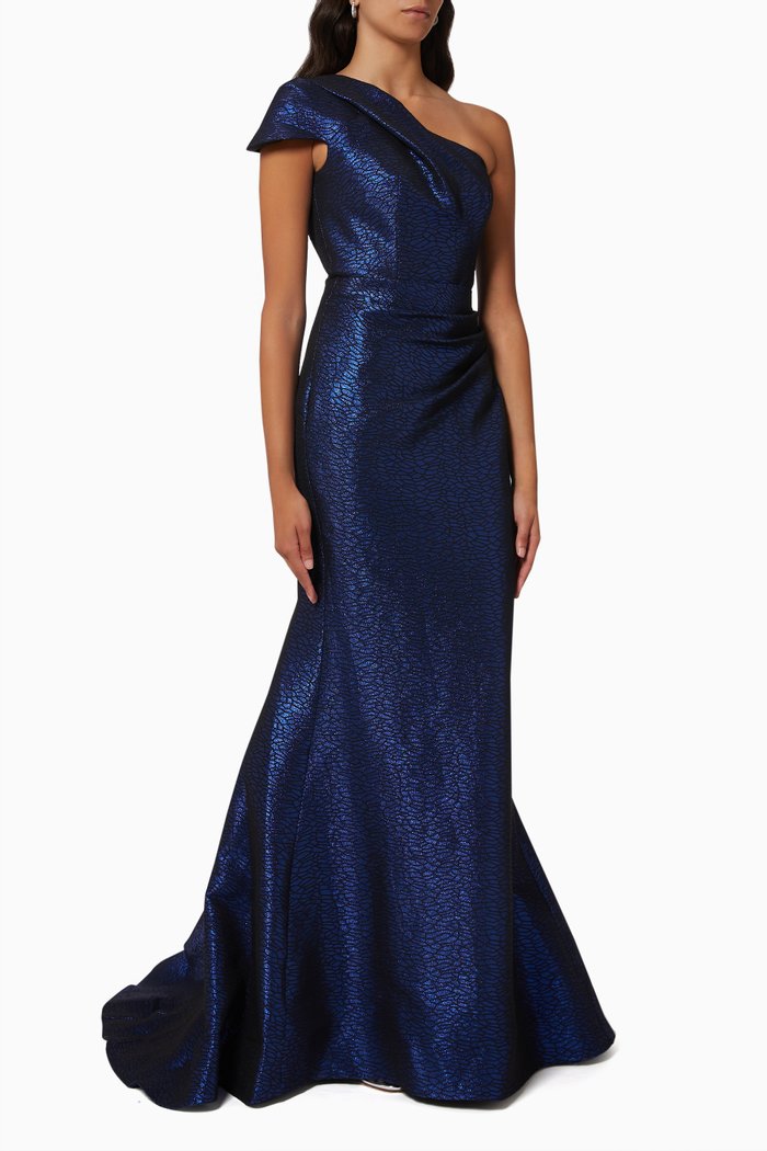 

Metallic One Shoulder Gown, Blue