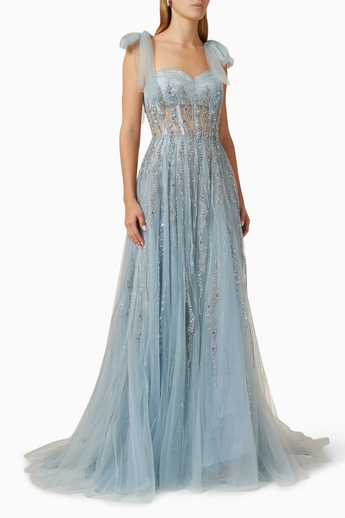 

Sweetheart Neck Embellished Gown, Blue