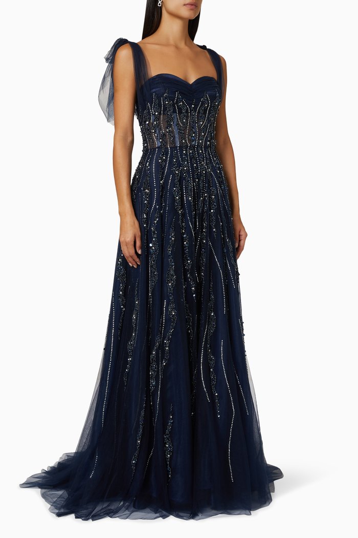 

Sweetheart Neck Embellished Gown, Blue