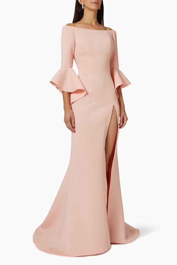 

Off Shoulder Gown in Neoprene, Pink