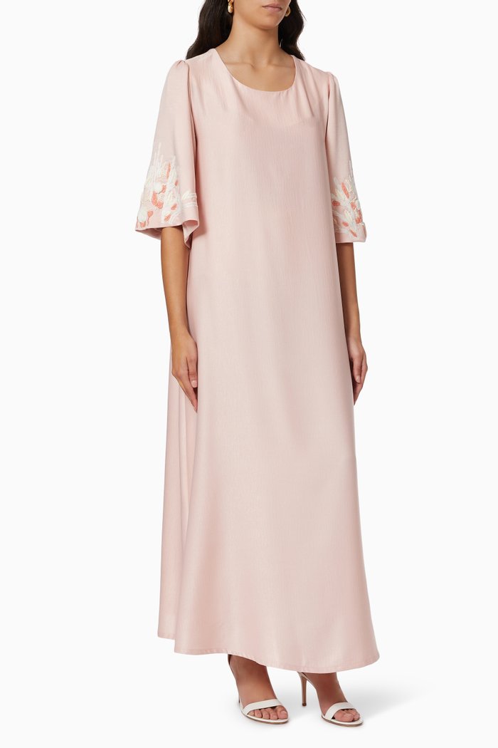 

Embroidered Kaftan in Silk, Pink