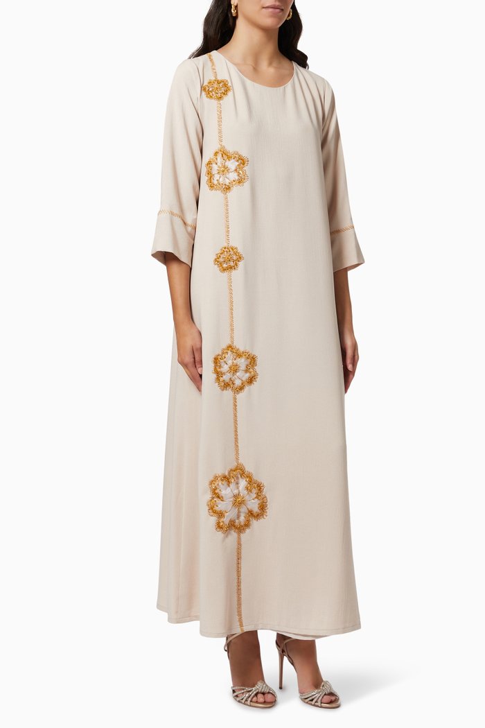 

Embroidered Kaftan in Silk, Neutral