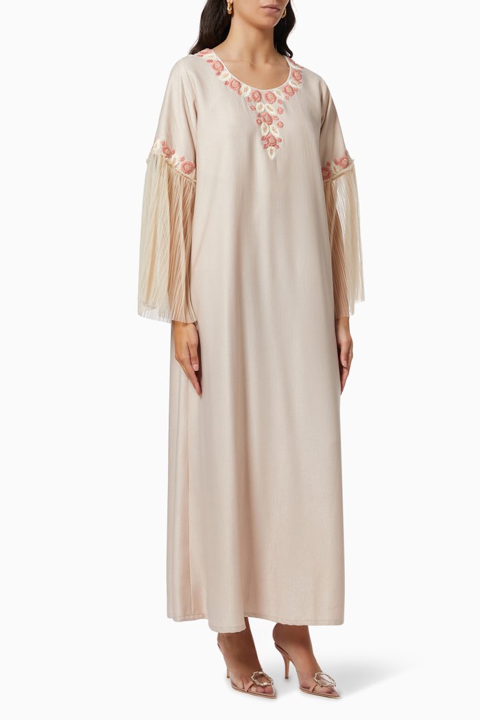 

Floral Embroidered Kaftan in Silk, Neutral