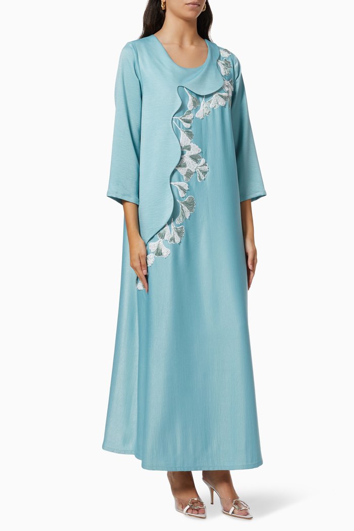 

Floral Embroidered Kaftan in Silk, Green