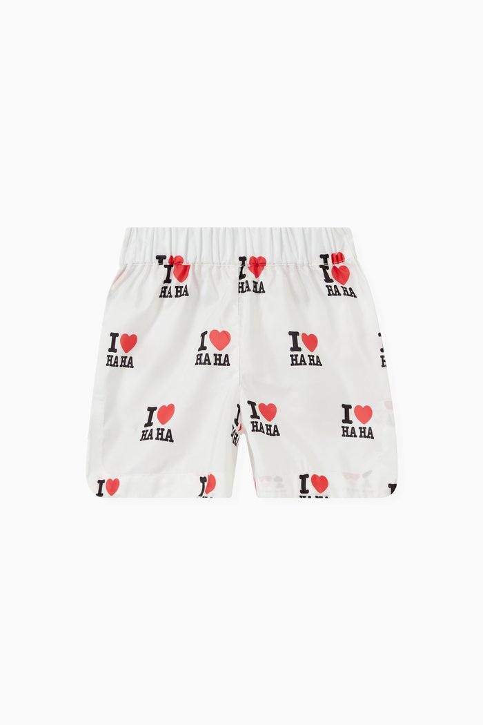 Haha Print Shorts, White