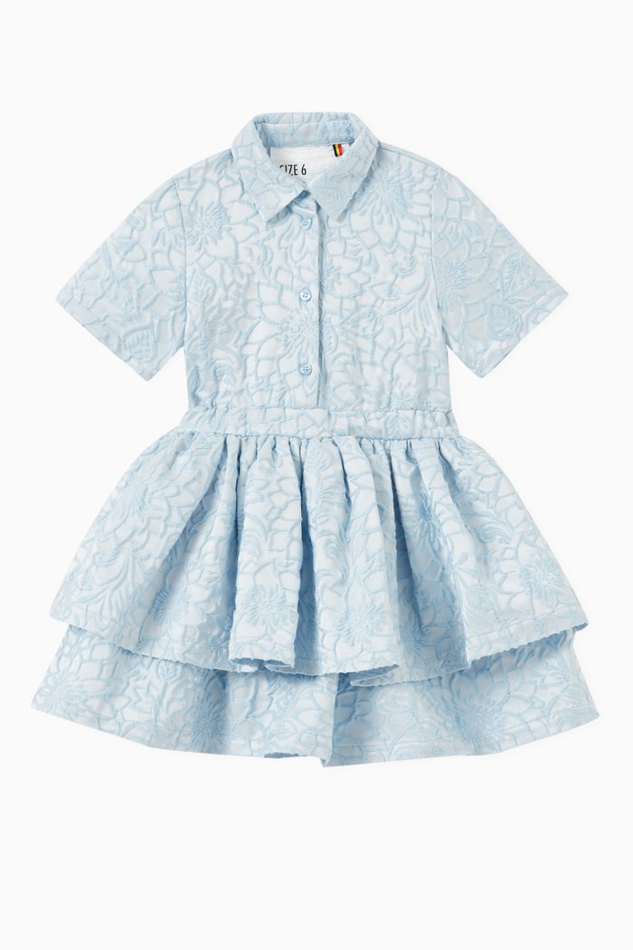 Embossed Flower Dress in Jacquard, Blue