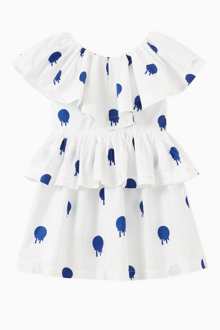 

Ruffle Drippy Print Dress, White