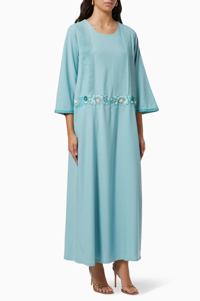 

Floral Embroidered Kaftan in Silk, Green