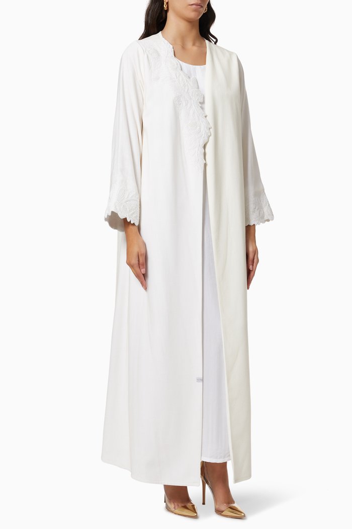 

Ikebana Style Abaya Set in Linen, Neutral