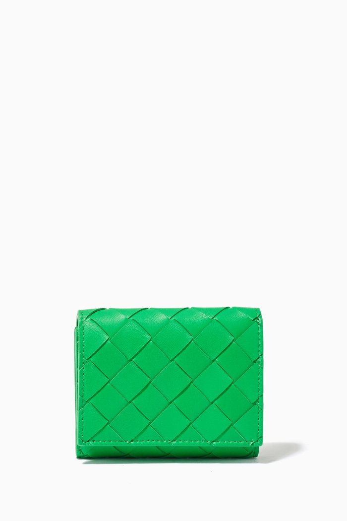 

Tri-fold Zip Wallet in Intrecciato Nappa, Green
