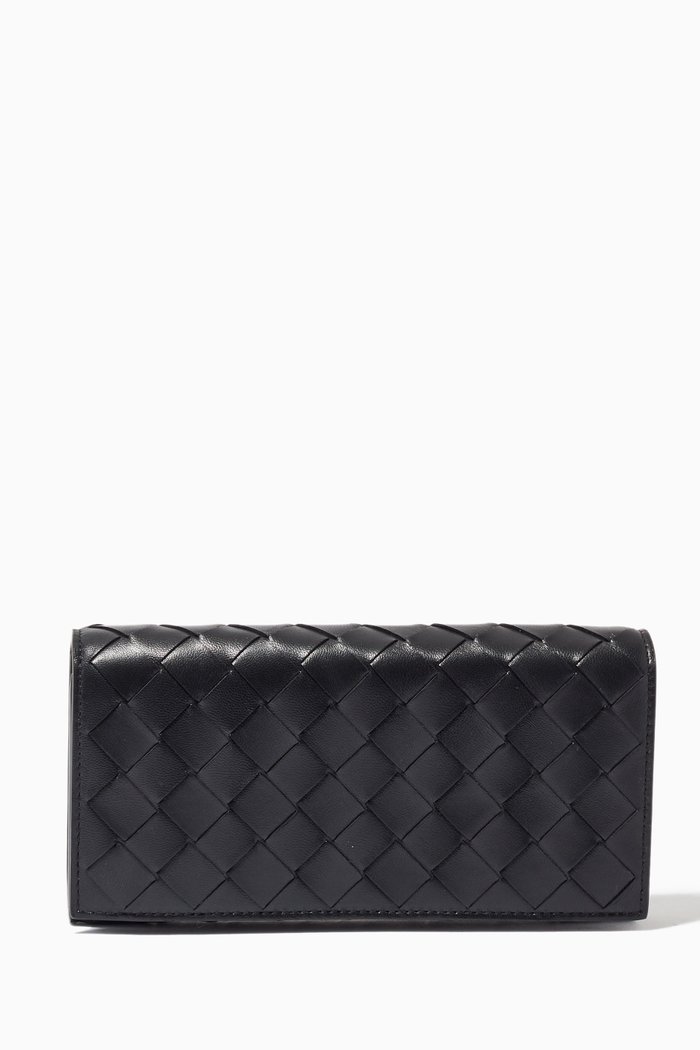 

Flap Wallet in Intrecciato Nappa, Black