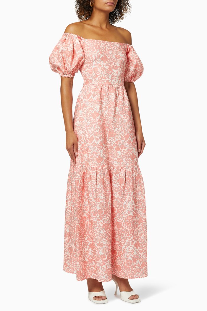 

Carnation Balloon Sleeve Maxi Dress in Linen, Orange