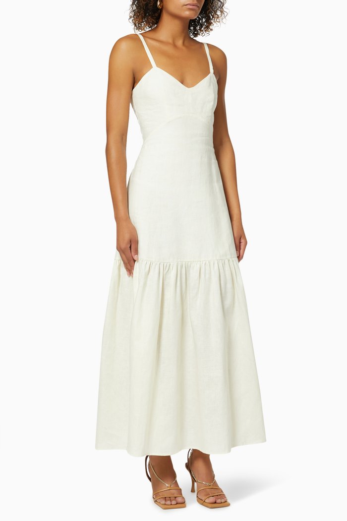 

Gardenia Tie Back Midi Dress in Linen, White