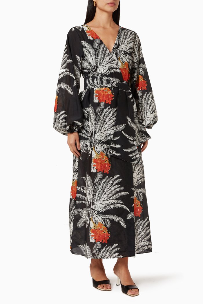 

Hojarasca Maxi Dress in Cotton & Silk Blend, Black