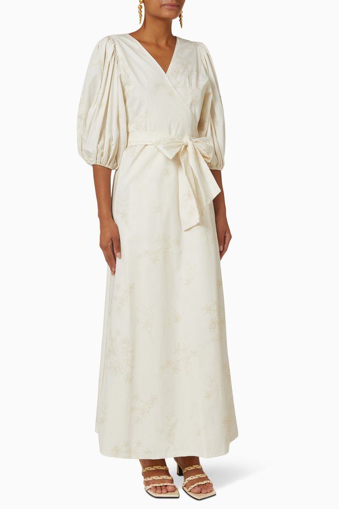 

Ermita Wrap Around Midi Dress in Eco Cotton, Neutral