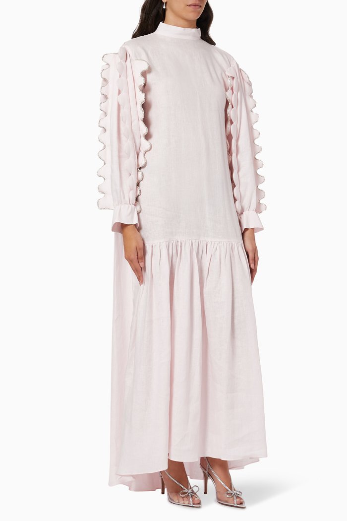 

Ruffle Kaftan in Linen, Pink