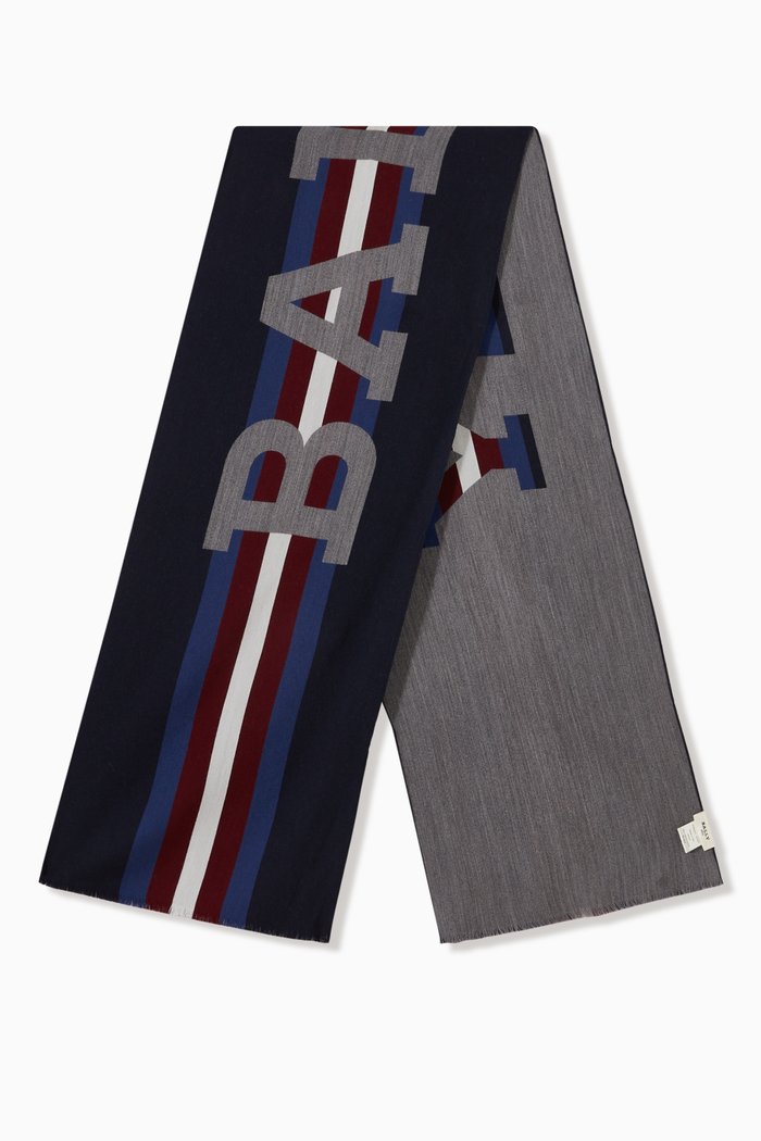 

Bally Striped Scarf in Wool & Silk Knit, Blue