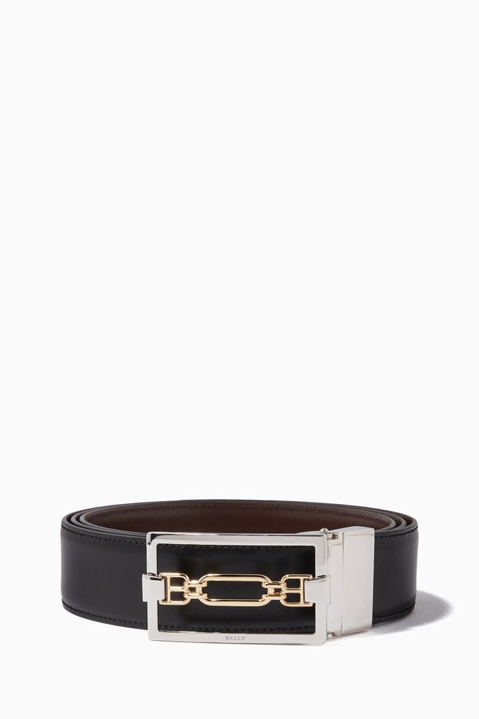 Draper Reversible Belt in Leather, Black