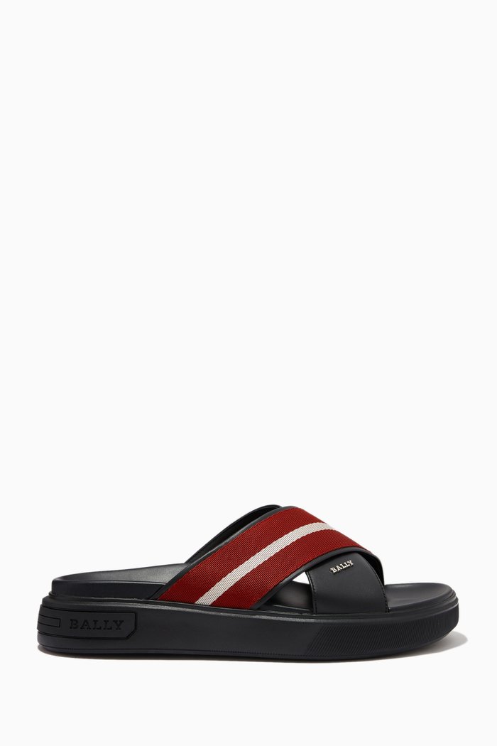 

Leather Sandals In Embossed Calf Leather, Black