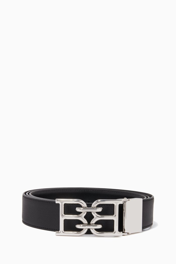 

B 35 Chain Logo Belt in Leather, Black
