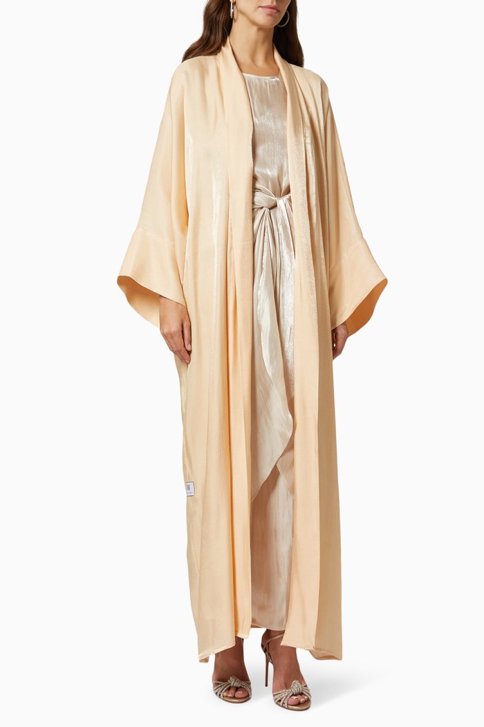 

Long Sleeve Abaya Set in Satin, Neutral