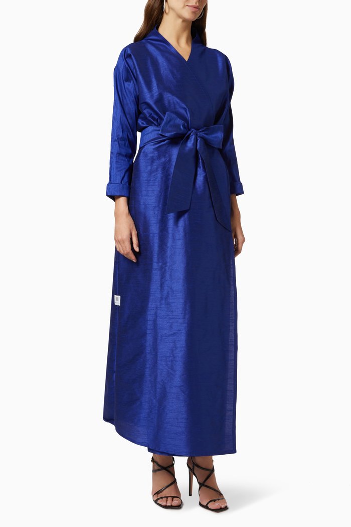 Belted Abaya in Silk, Blue