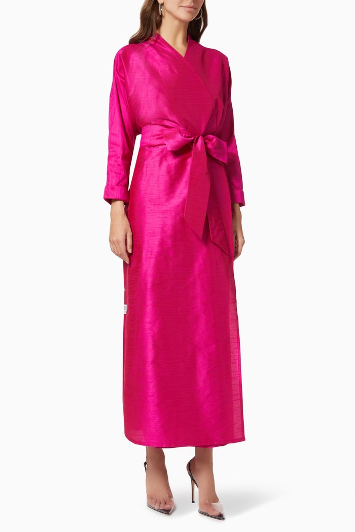 

Belted Abaya in Silk, Pink