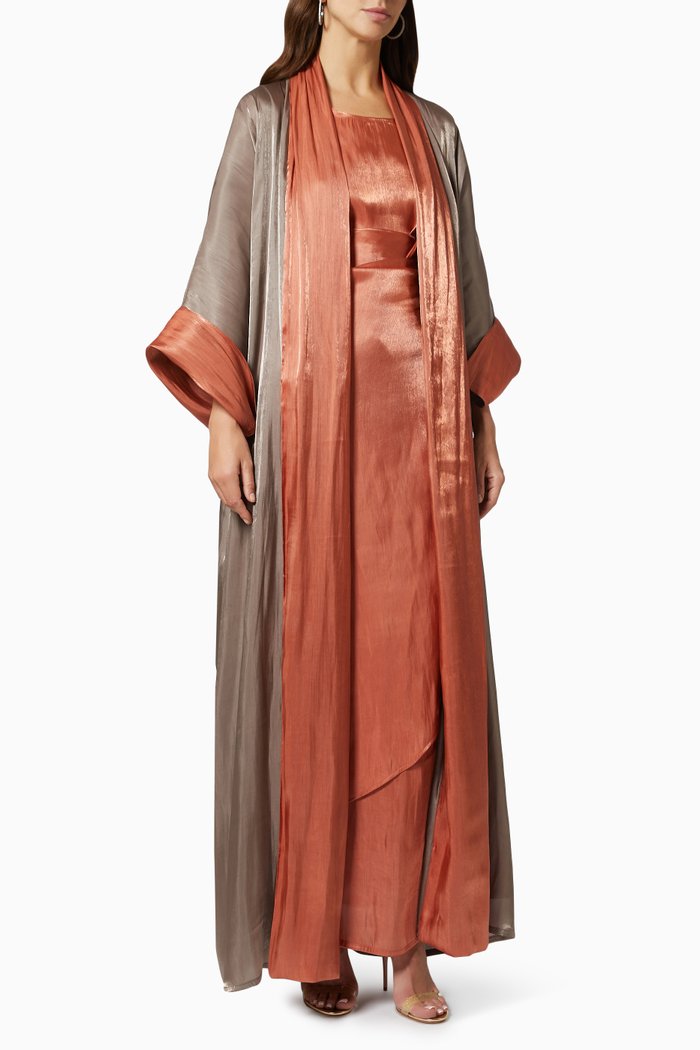 

Royal Abaya Set in Silk Organza, Grey