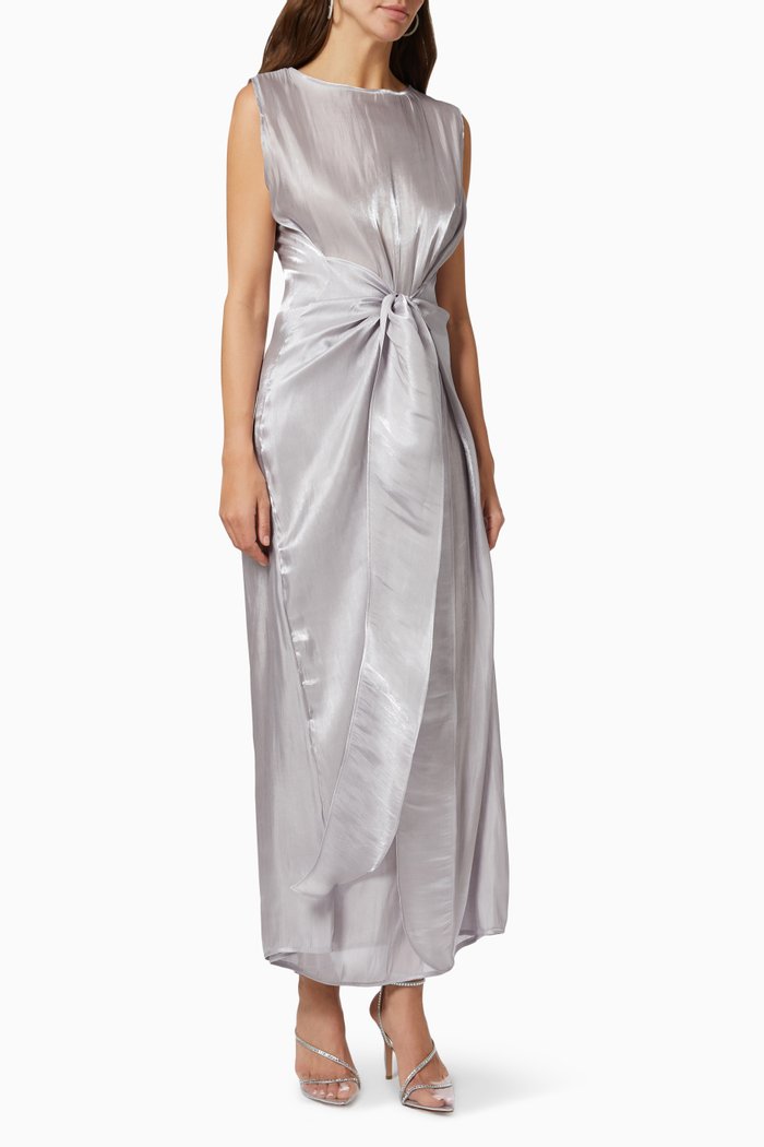 

Wrap Dress in Satin, Grey