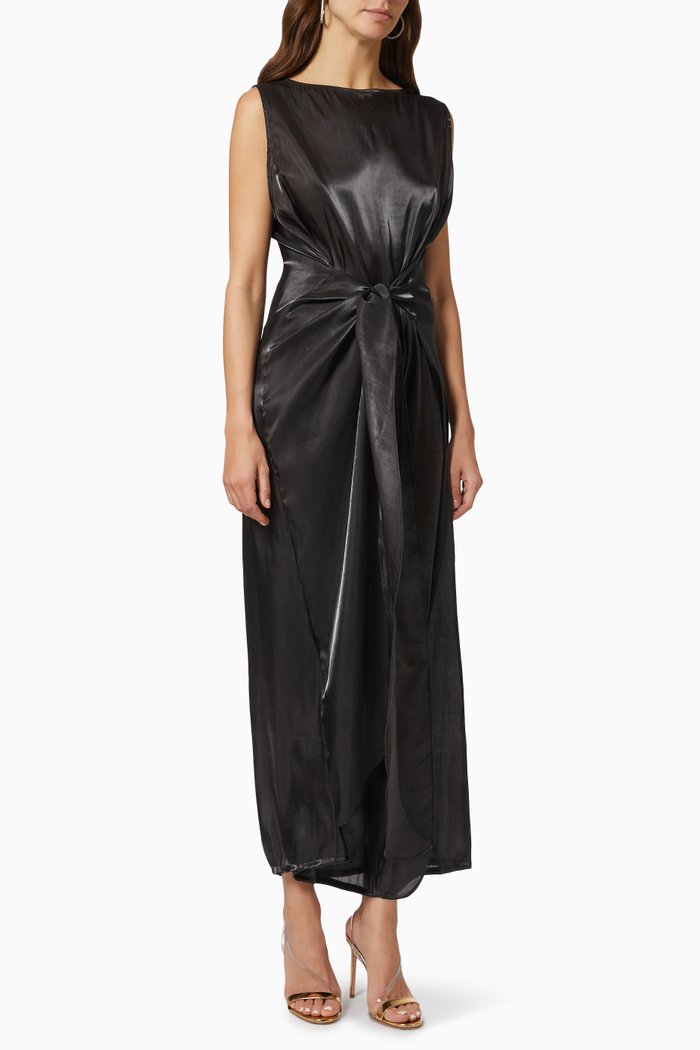 

Wrap Dress in Satin, Black