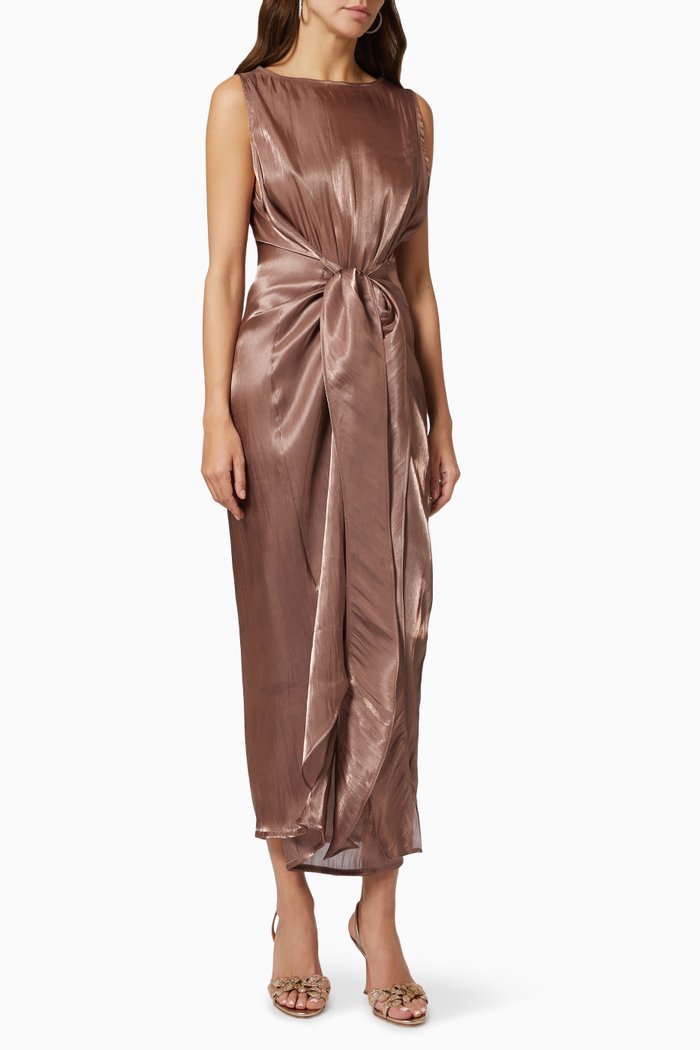 

Sleeveless Dress in Satin, Brown