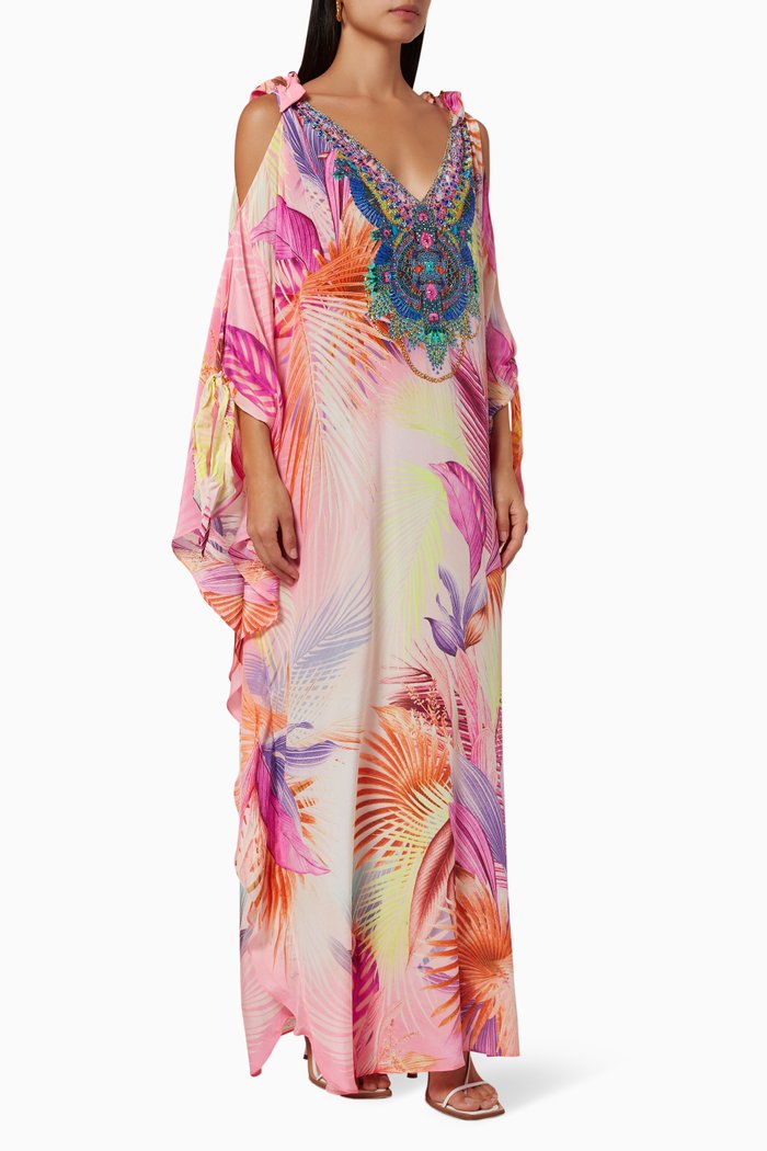 

South Beach Sunrise Scarf Tie Kaftan in Silk, Pink