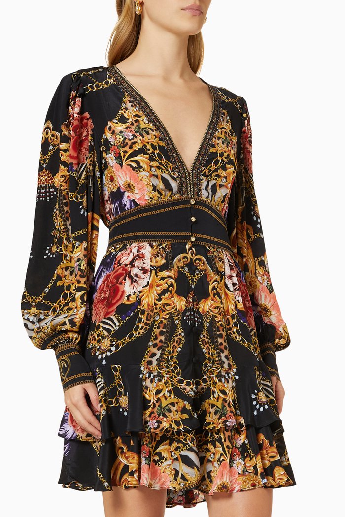 

A Night in the 90s Frill Dress in Silk, Black