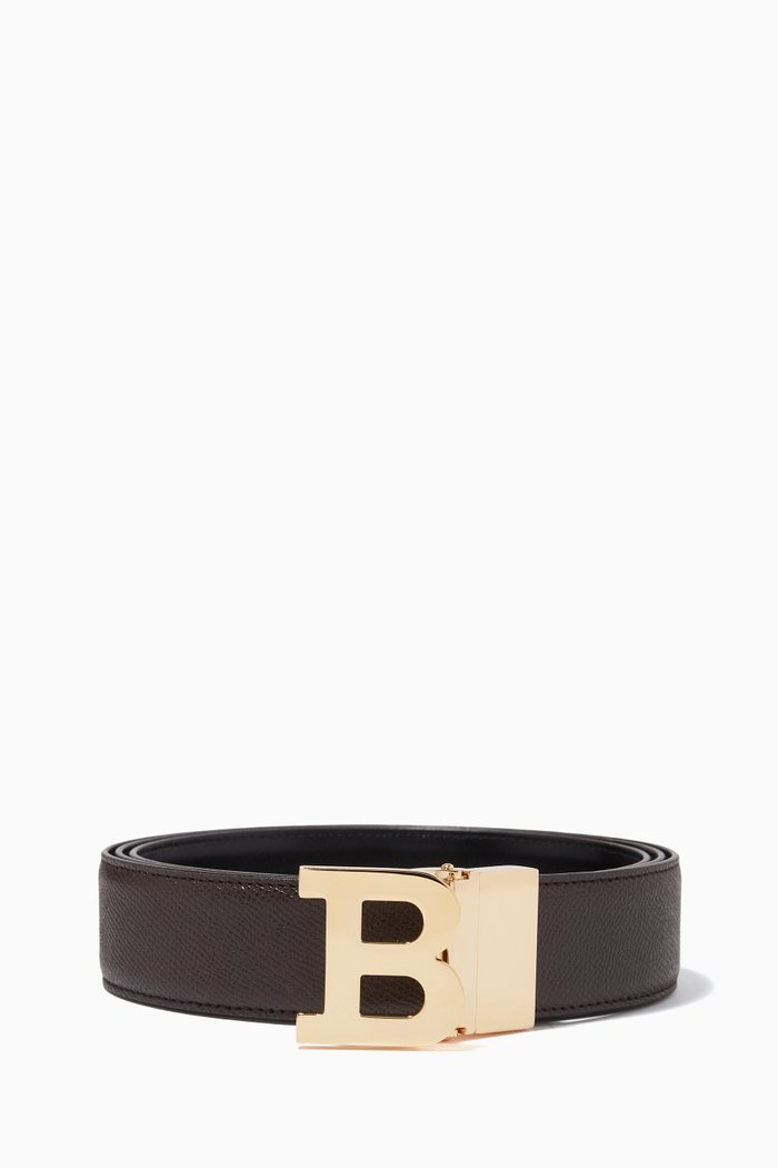 

B Buckle Reversible Belt in Leather, Brown