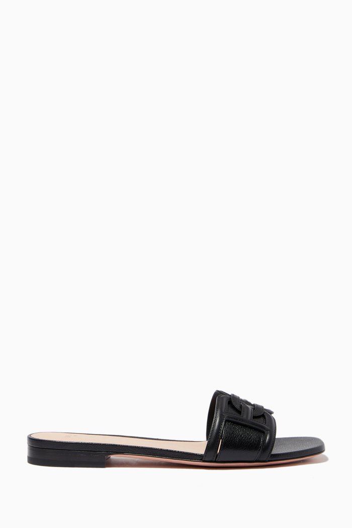 

Peoni Flat Sandals in Leather, Black