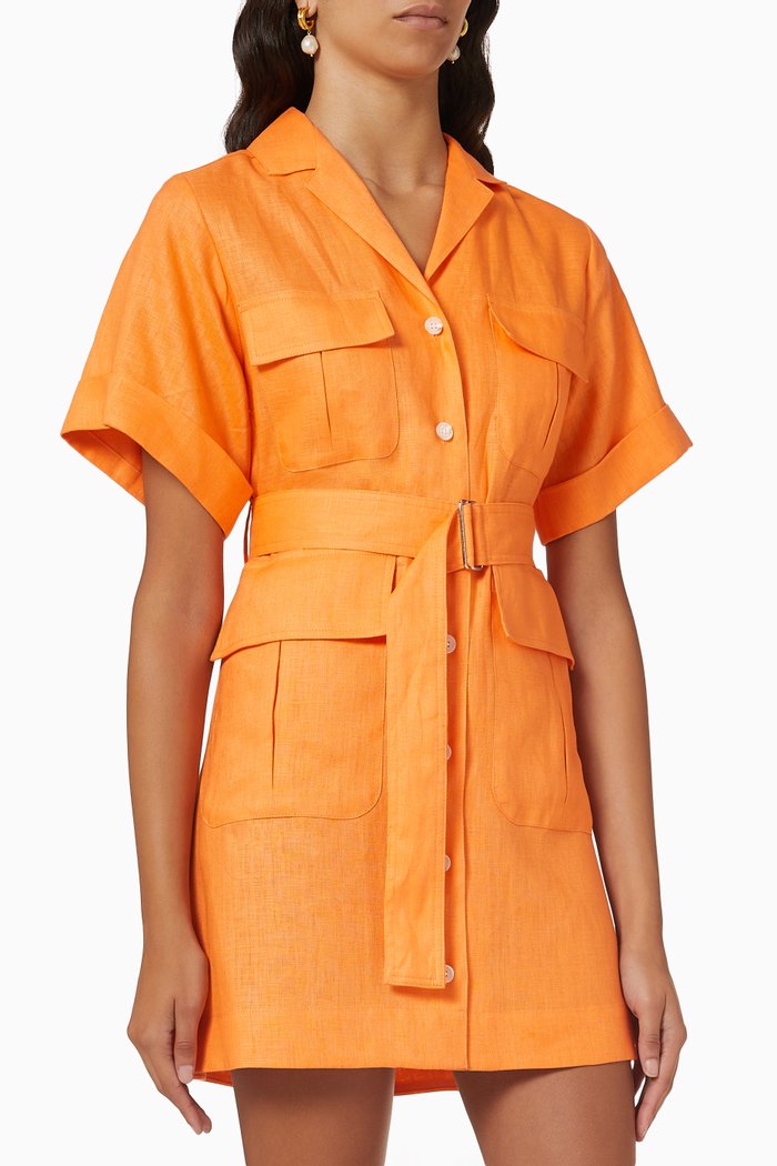 

Safari Mini Dress in Linen, Orange