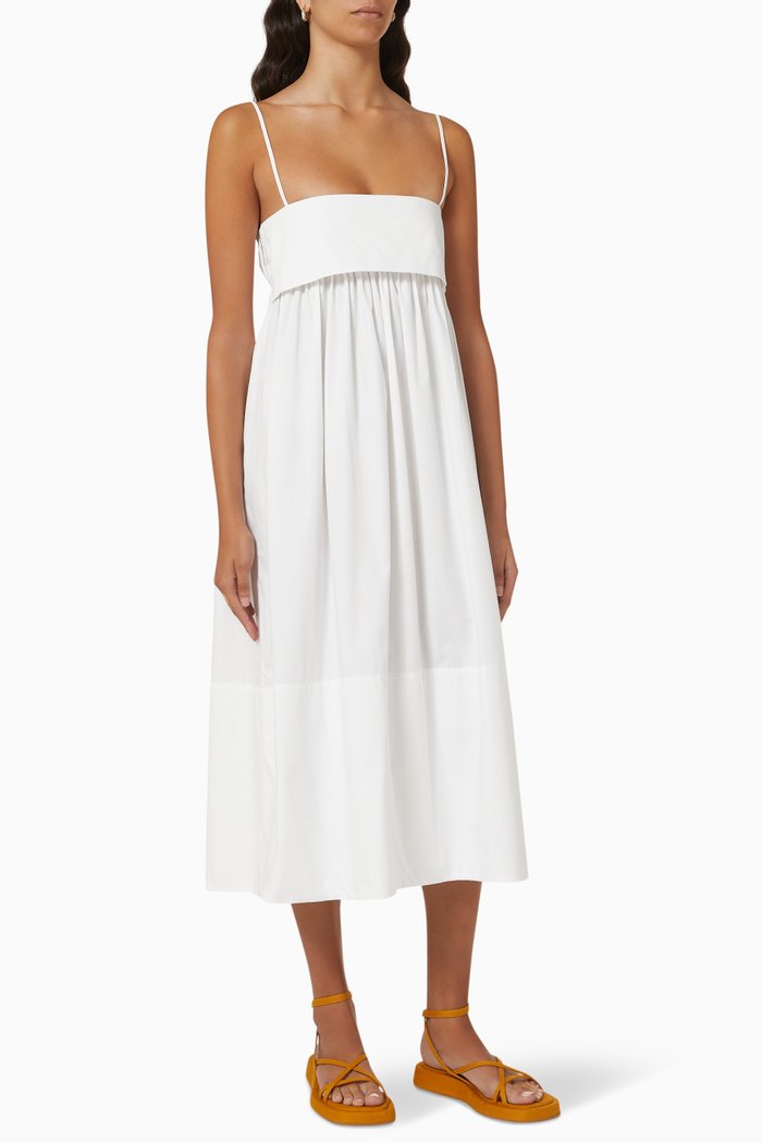 

Bandeau Baby Doll Midi Dress in Cotton Poplin, White