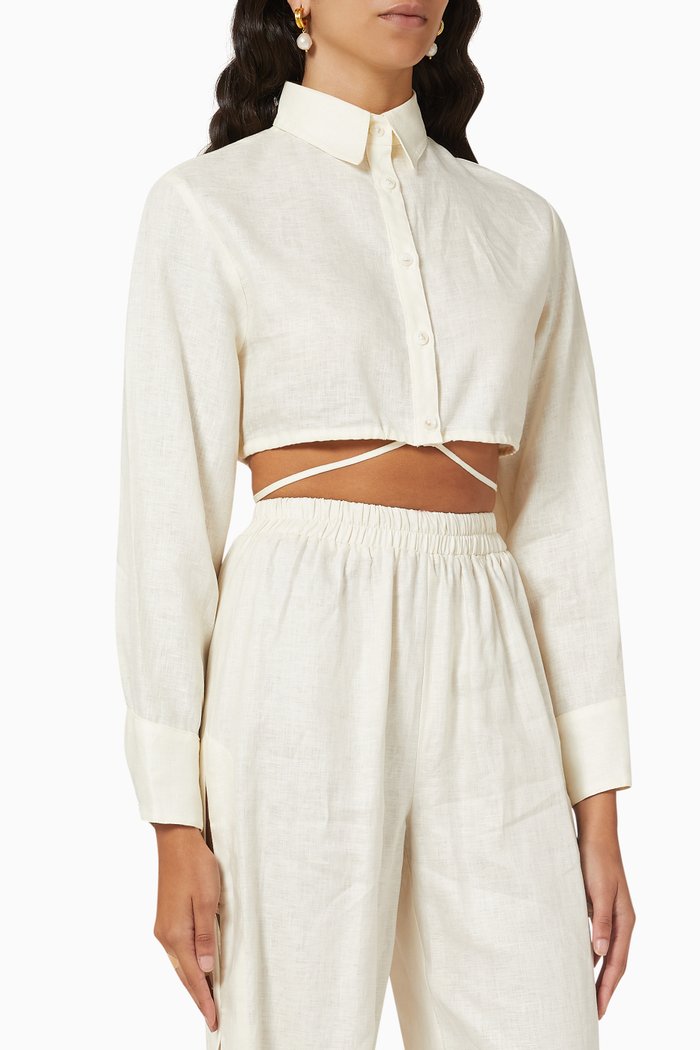 

Cropped Button-up Top in Linen, Neutral